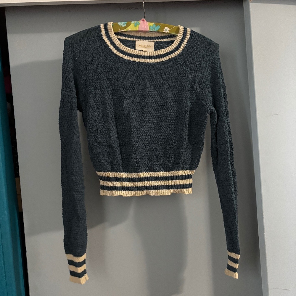 Modcloth MidTown Mixer Cropped Sweater Blue Cream